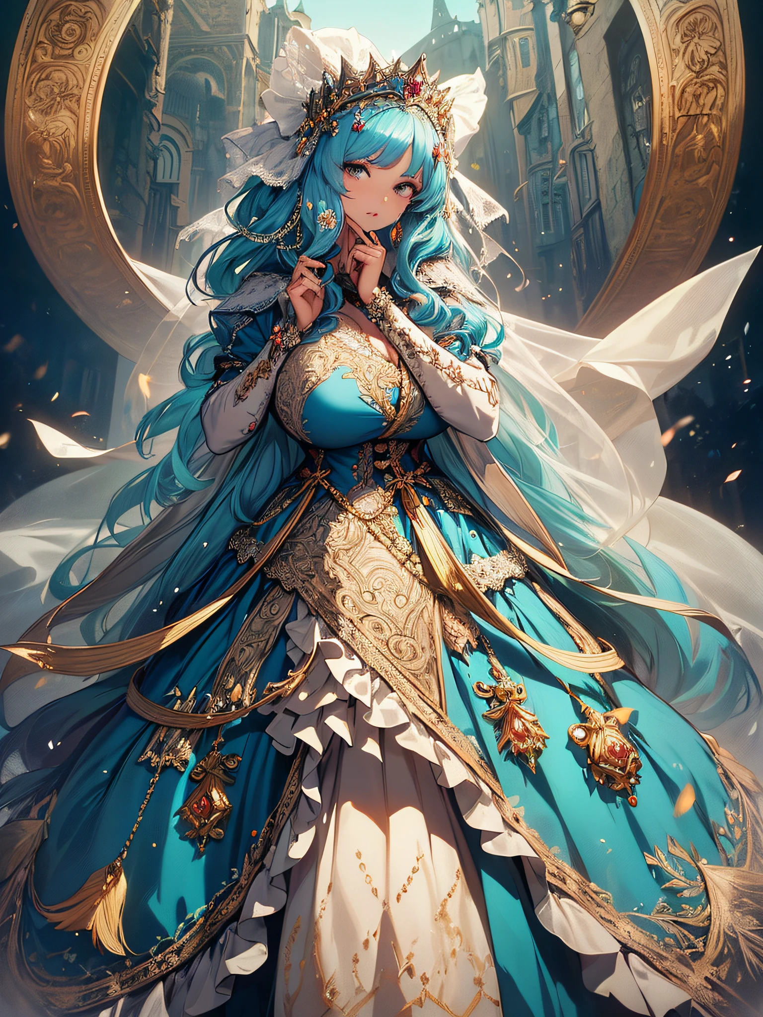 ((anime artstyle)),(Masterpiece),(Best Quality), (Super Detail),((Very Delicate and Beautiful)),cinematic lighting,1 lady,((full body portrait)),((standing in garden)),((solo)),(((1 princess in beautiful embroidery and jeweled extremely gorgeous princess rococo ballgown with voluminous full length hoop skirt))),((crinoline)),long train,((beautiful embroidery and jeweled)),voluminous frills,See-through,(gorgeous embroidery and beautiful lace),(((extremely gigantic tits,skindentation))),cleavage,((large amount of straight hair,extremely voluminous Hair,Very Long Straight Hair)),(finely detailed face and eyes),clear pupil,extremely gorgeousfull hair ornament,(bling-bling jeweled extremely gorgeousfull tiara),(bling-bling gorgeous gemstone jewelry),long veil,(beautiful background),(full body),((beautiful embroidery and jeweled extremely gorgeous princess rococo ballgown with voluminous full length hoop skirt))