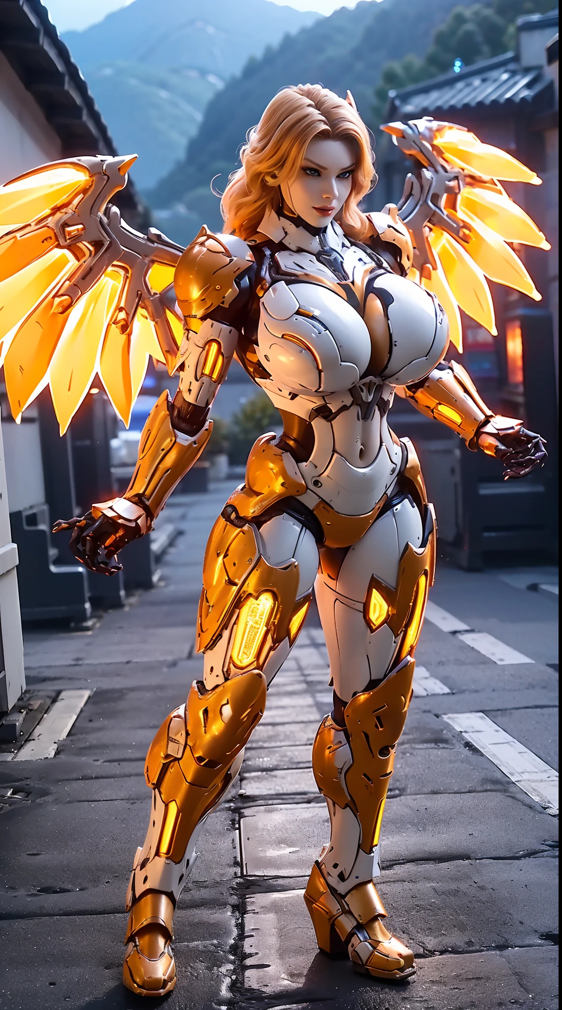 (DRAGON HEAD), HUGE FAKE BOOBS, (BEAUTIFUL FACE, (ORANGE:1.2, WHITE:0.8, RGB:1), (CROP TOP MECHA ARMORED GEAR), (((A PAIR OF HUGE MECHANICAL WINGS SPREAD OUT))), FUTURISTIC DRAGON MECHA SUIT, (CLEAVAGE), (SKINTIGHT YOGA PANTS), (PERFECT BODY:1.2), (FULL BODY VIEW), FRONT, (STANDING:1), (MECHANICAL HIGH HEELS), MUSCLE ABS, UHD, 8K, 1080P.