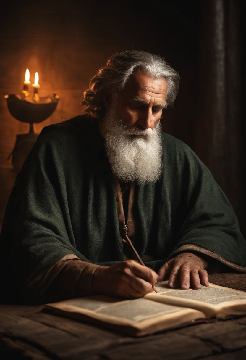adrão
11:32:17
Developing an ultra-realistic image of an Old Testament prophet in a moment of reflection, Imagine him writing a scroll in a rustic décor