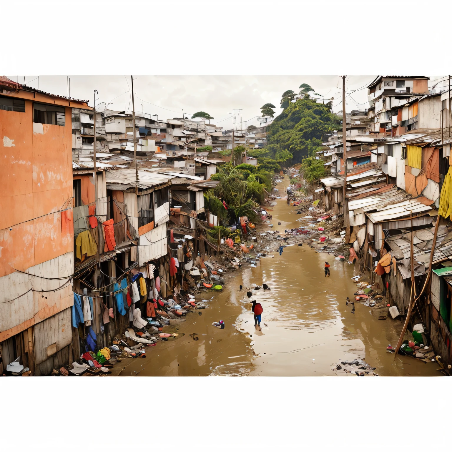 Arafly correr pelo canal com roupas penduradas para secar, favela, Favelas, dystopian slums, favela, background is a slum, favelas, vila de pescadores inundada, um ambiente de favela opulento, muito ruim, Jonas Roscinas, vista defavelabrante, escassamente povoado, poor buildings, Fotografia tirada em 2 0 2 0