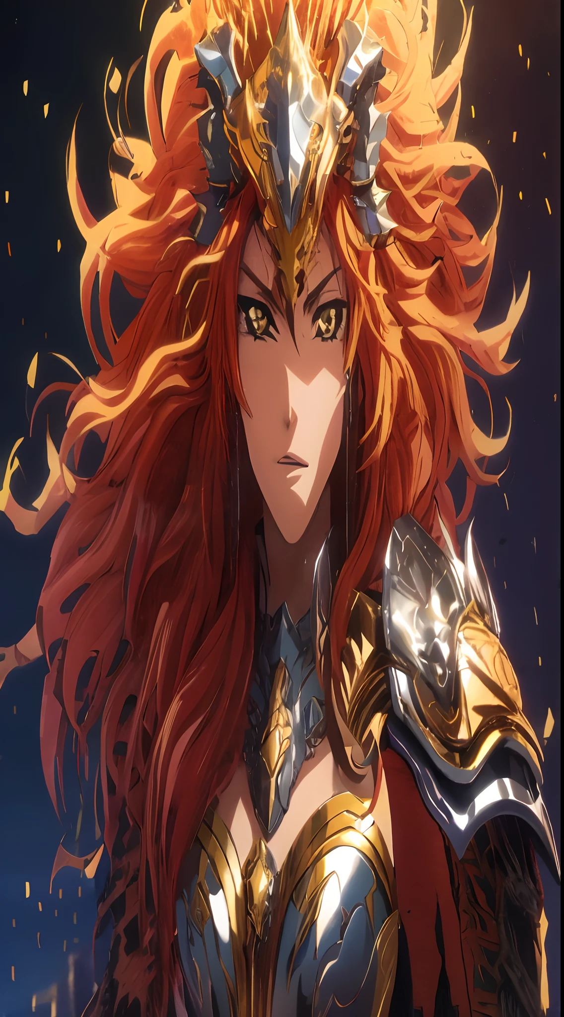 um close up de uma mulher com longos cabelos ruivos usando armadura, portrait knights of zodiac girl, knights of zodiac girl, arte de anime digital detalhada, arte de fantasia de anime, Retrato do Paladino Feminino, cushart krenz arte chave feminina, anime fantasy illustration, gorgeous female paladin, deusa anime, arte detalhada do personagem de anime, epic fantasy HD art style, da armadura, Representing the sign of Leo.