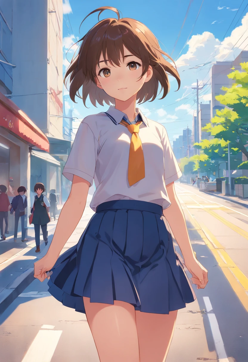 junior school student,Handsome,youthfulness,short detailed hair,a skirt,teens girl