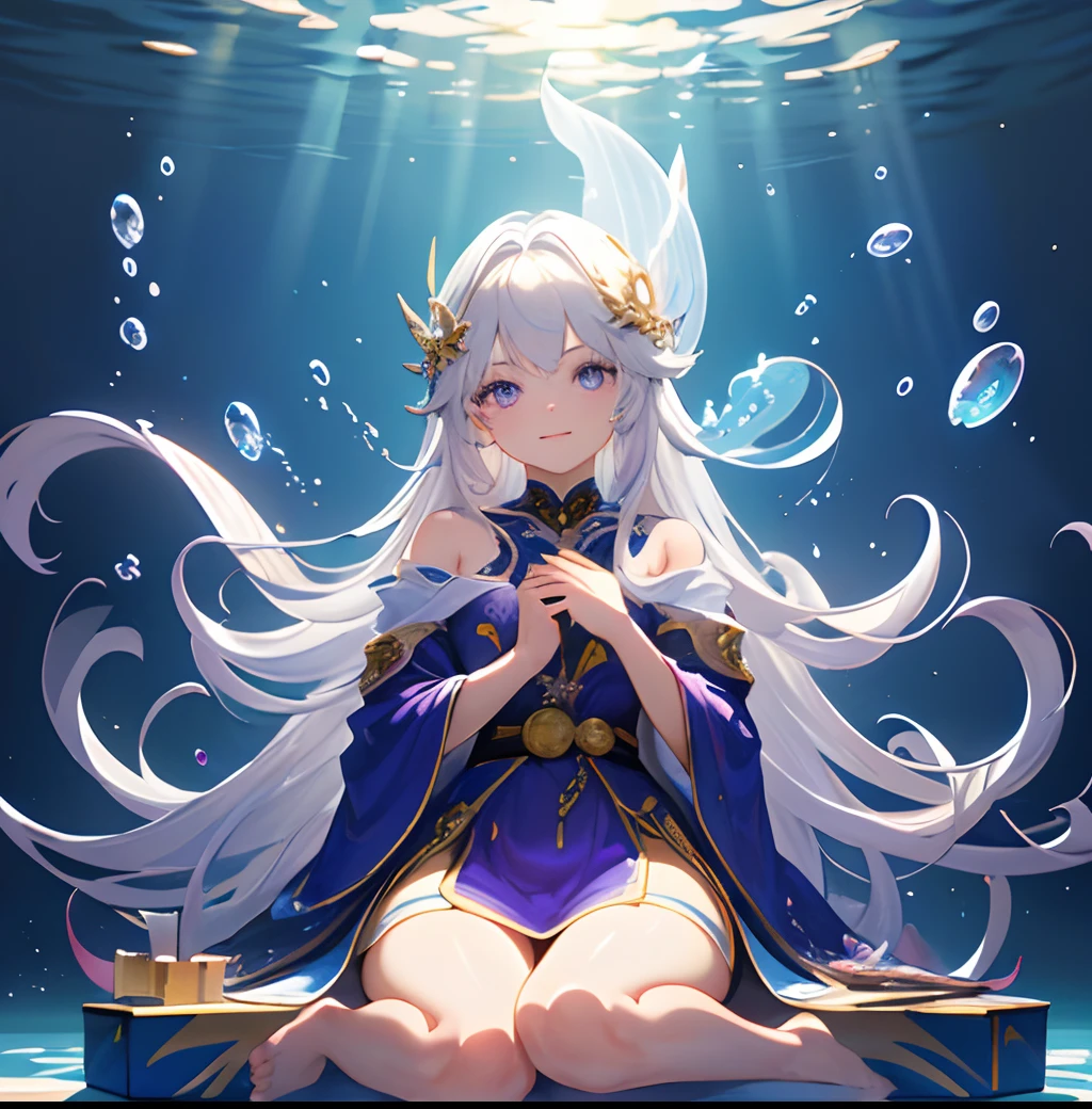 [(Transparent background:1.5)::5],(((masterpiece))),(((best quality))),(((extremely detailed))),illustration, 1girl,solo,mysterious,vivid color,shiny, underwater transparent sealed hemispherical glass dome, (white hair),(purple eyes), full body,barefoot,long hair tranquil nature, koi,Underwater, Dome,close up,Dynamic actions,Lens perspective,(((Box composition))),sit cross-legged and lean against the bookshel, volumetric lighting, multi-color eyes, detailed eyes, hyper detailed,light smile, highly detailed, beautiful, small details, ultra detailed, best quality, intricate, 4k, 8k, trending on artstation, good anatomy, beautiful lighting, award-winning,