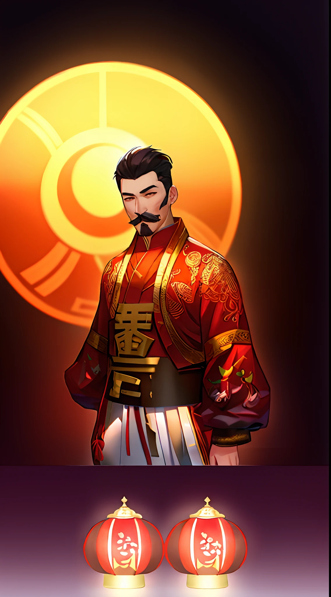 Arafed image of a man in a Chinese costume with a mustache, inspirado em Dong Yuan, inspirado por Cao Zhibai, inspirado em Wu Bin, inspirado em Zhang Sengyao, inspirado em Hu Zaobin, inspirado por Gong Xian, arte no estilo de z.em. Gu, inspirado em Huang Ding, inspirado por Huang Shen