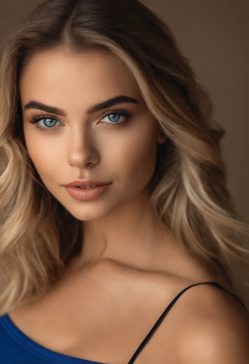 Mujer rubia con camiseta sin mangas y bragas a juego, Chica sexy con ojos azules, Retrato Sophie Mudd, Retrato de Corinna Kopf, cabello rubio y ojos grandes, selfie de una mujer joven, Maquillaje OHNE, Maquillaje natural, looks directly at camera, Cara con Artgram, dezentes Maquillaje, Gran foto de cuerpo entero, in the room, senos grandes, rubio