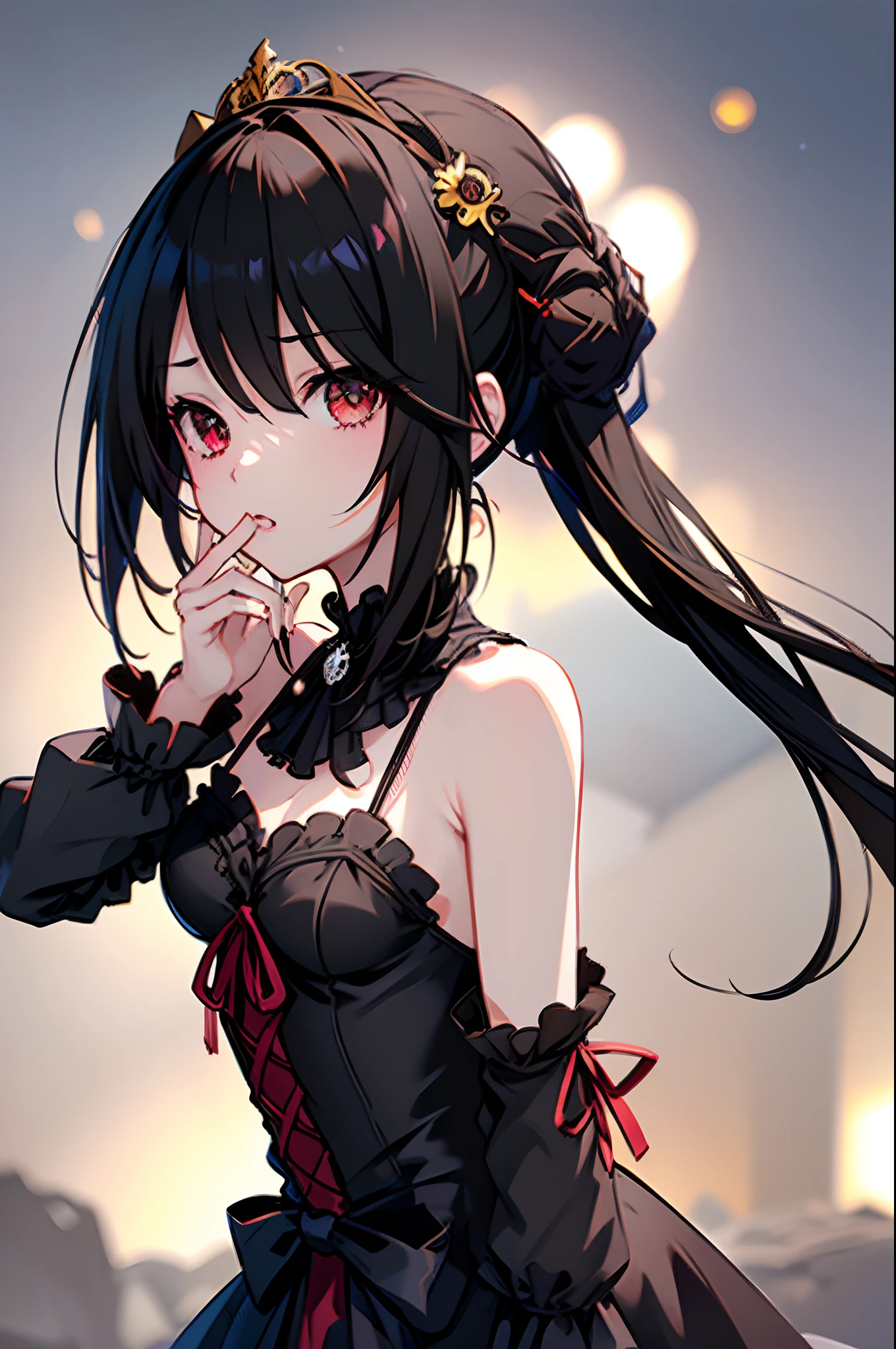 kurumitokisaki, tokisaki kurumi, ojos de reloj, cabello negro, coletas, (ojos rojos: 1.2), (ojos amarillos: 1.3), heterochromia, (small breasts: 1.3), sonrisa, BREAK diadema, vestido, lazo, cinta, Gothic fashion, gotic, DESCANSO mirando al espectador, DESCANSO al aire libre, ciudad, BREAK (obra maestra:1.2), mejor calidad, high resolusion, fondo de pantalla unity 8k, (illustration:0.8), (hermosos ojos detallados:1.6), rostro extremadamente detallado, perfect ilumination, extremadamente detallado CG, (manos perfectas, Perfect Anatomia)