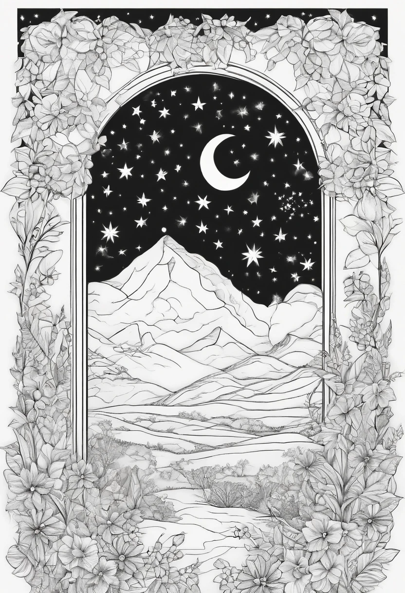 a bright star in the sky with other smaller stars for coloring book. Medium lines and white background, livro de colorir infantil, preto e branco para livro de colorir