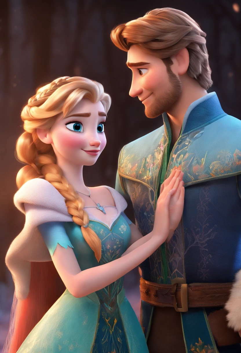 Elsa and Hans from the Disney movie frozen in love make Hans have ginger hair Hans is a prince and give Elsa only one braid
