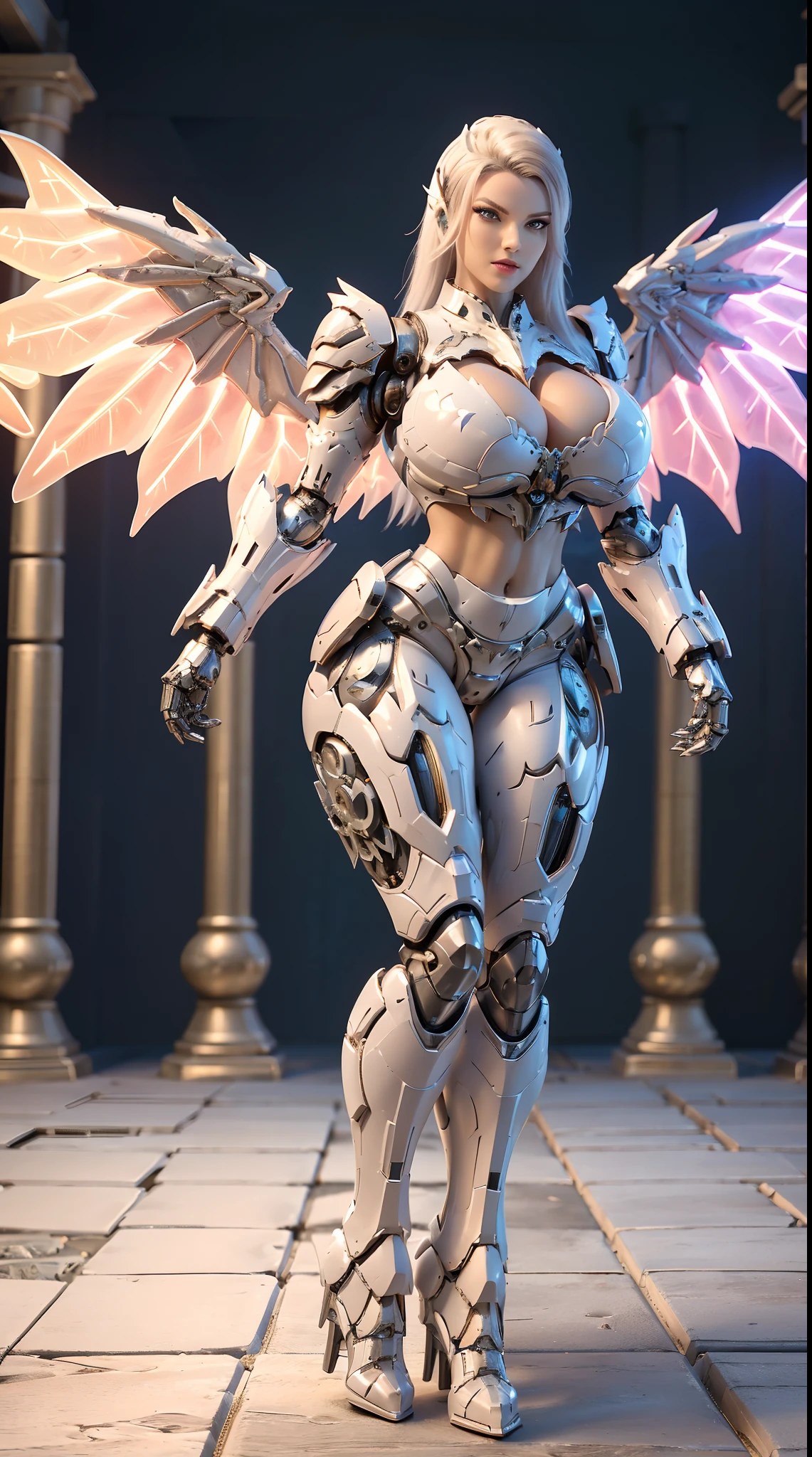 (DRAGON HEAD), HUGE FAKE BOOBS, (BEAUTIFUL FACE, (WHITE:0.8, RGB:1), (CROP TOP MECHA ARMORED GEAR), (((A PAIR OF HUGE MECHANICAL WINGS SPREAD OUT))), FUTURISTIC DRAGON MECHA SUIT, (CLEAVAGE), (SKINTIGHT YOGA PANTS), (PERFECT BODY:1.2), (FULL BODY VIEW), FRONT, (STANDING:1), (MECHANICAL HIGH HEELS), MUSCLE ABS, UHD, 8K, 1080P.