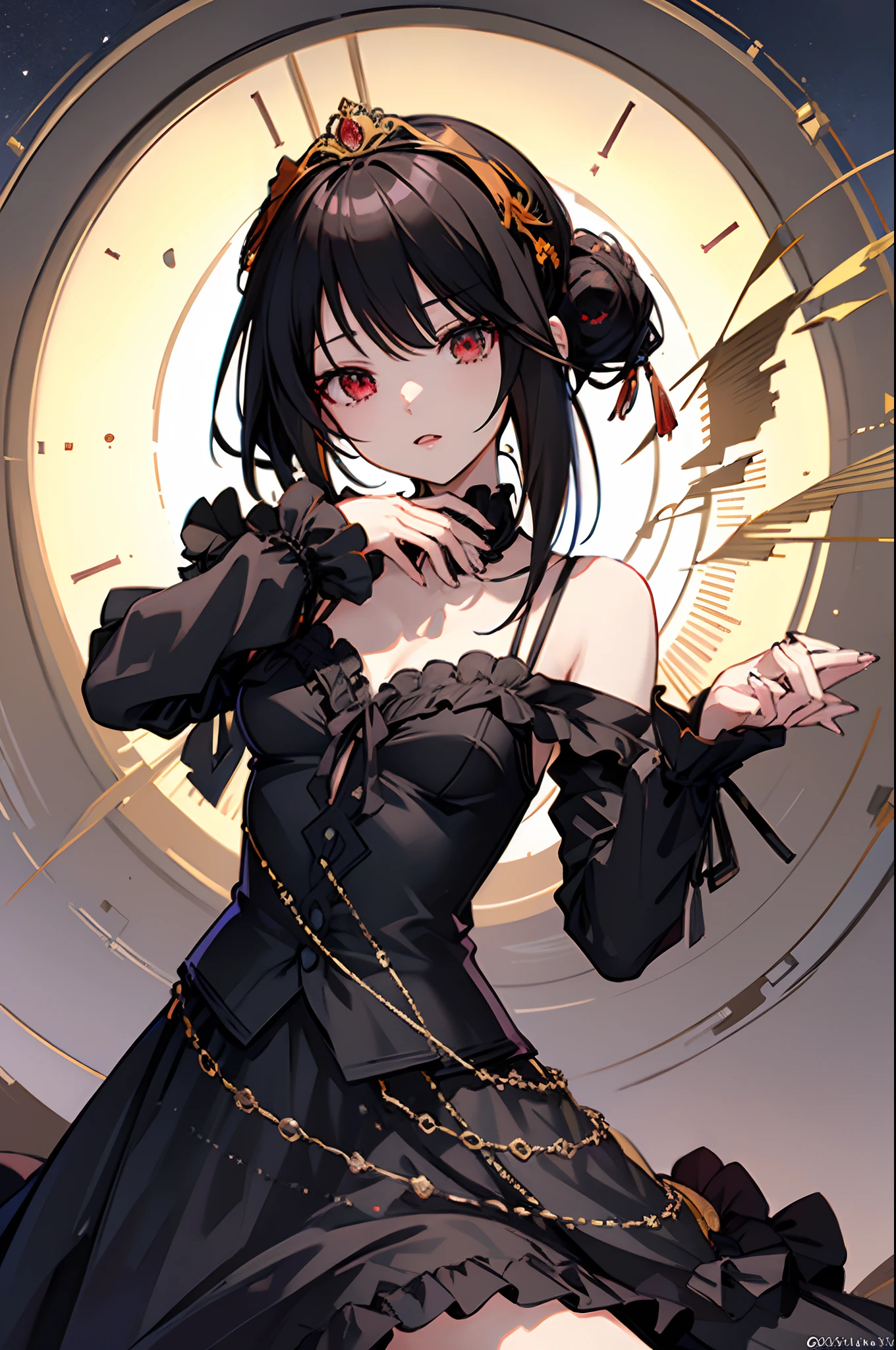 kurumitokisaki, tokisaki kurumi, ojos de reloj, cabello negro, coletas, (ojos rojos: 1.2), (ojos amarillos: 1.3), heterochromia, (small breasts: 1.3), sonrisa, BREAK diadema, vestido, lazo, cinta, Gothic fashion, gotic, DESCANSO mirando al espectador, DESCANSO al aire libre, ciudad, BREAK (obra maestra:1.2), mejor calidad, high resolusion, fondo de pantalla unity 8k, (illustration:0.8), (hermosos ojos detallados:1.6), rostro extremadamente detallado, perfect ilumination, extremadamente detallado CG, (manos perfectas, Perfect Anatomia)