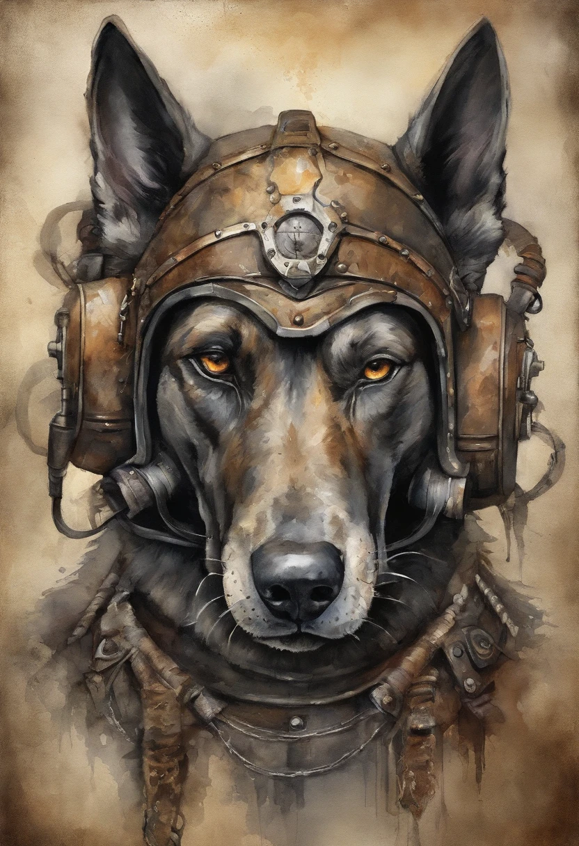 great dane top-quality, Dramatic Lighting, menacing pose, fierce look, epic atmosphere, (((Helmet in the shape of a wolf's head))), (((Full body shot))),Wolves made of metal, cyborgs, Cyberpunk style, Clockwork, ((Intricate details)), nffsw, ((Intricate details, hyperdetails)), incandescent lamps, cinematic shot, Vignette, bokeh effect beckground, (dogy), (Full body shot).