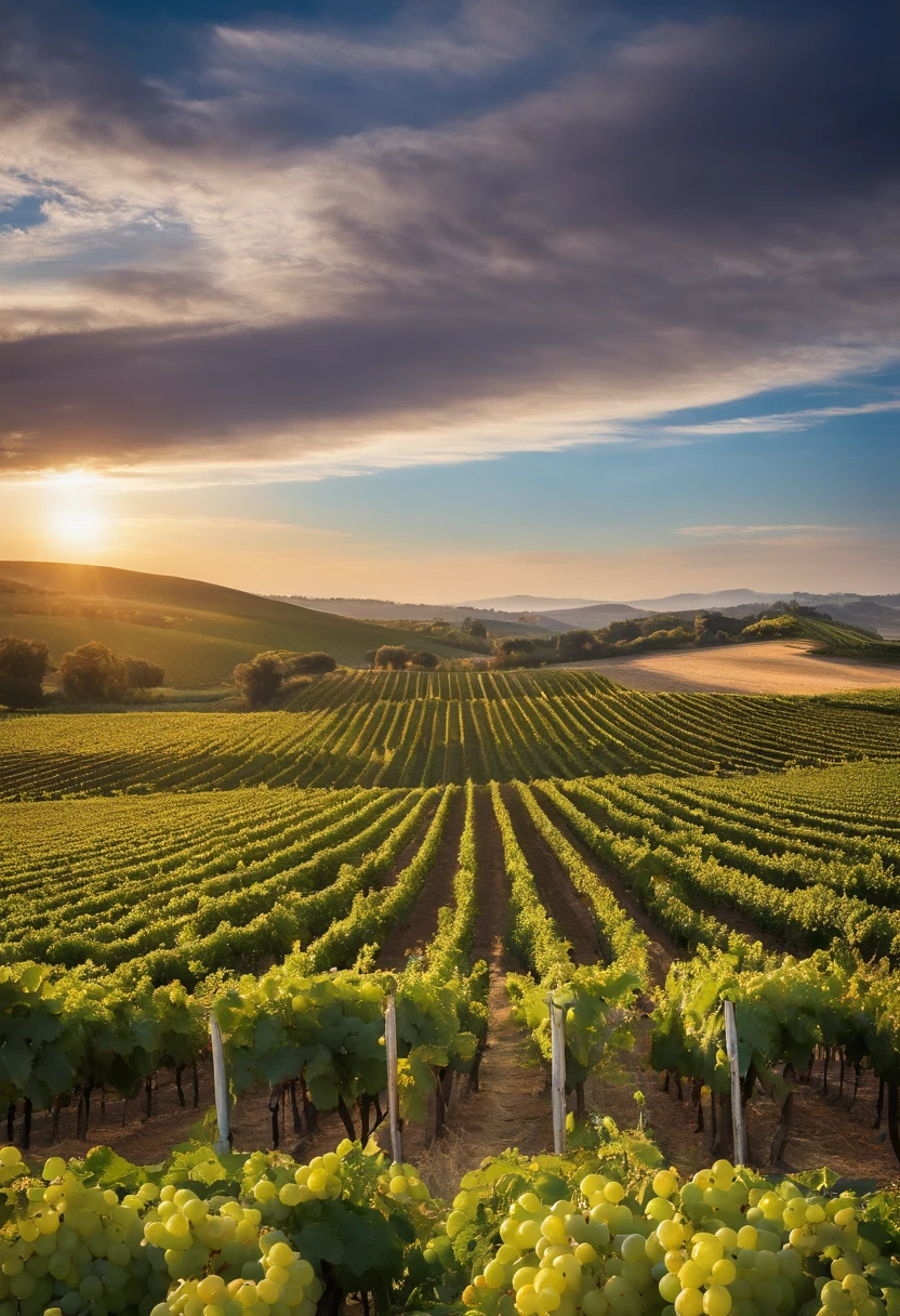 imagem do campo, with grape plantations, carregadas, sol, irrigation, grande.