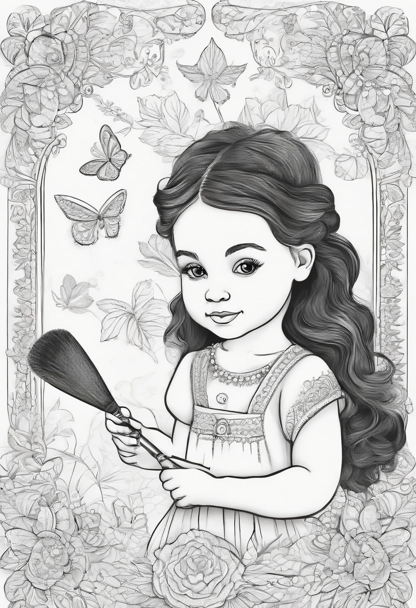 magic brush for children's coloring book. The brush is painting something on a canvas. livro de colorir infantil com linhas finas e fundo branco
