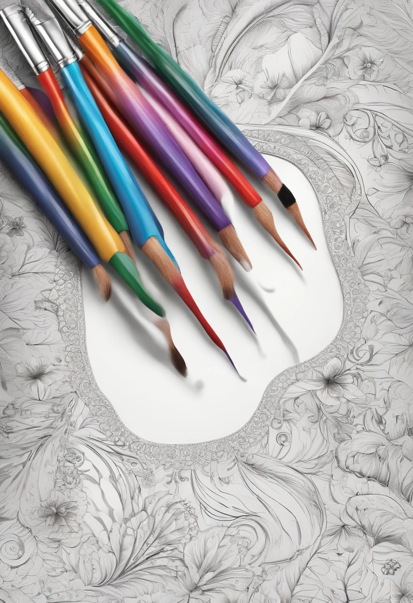magic brush for children's coloring book. The brush is painting something on a canvas. livro de colorir infantil com linhas finas e fundo branco