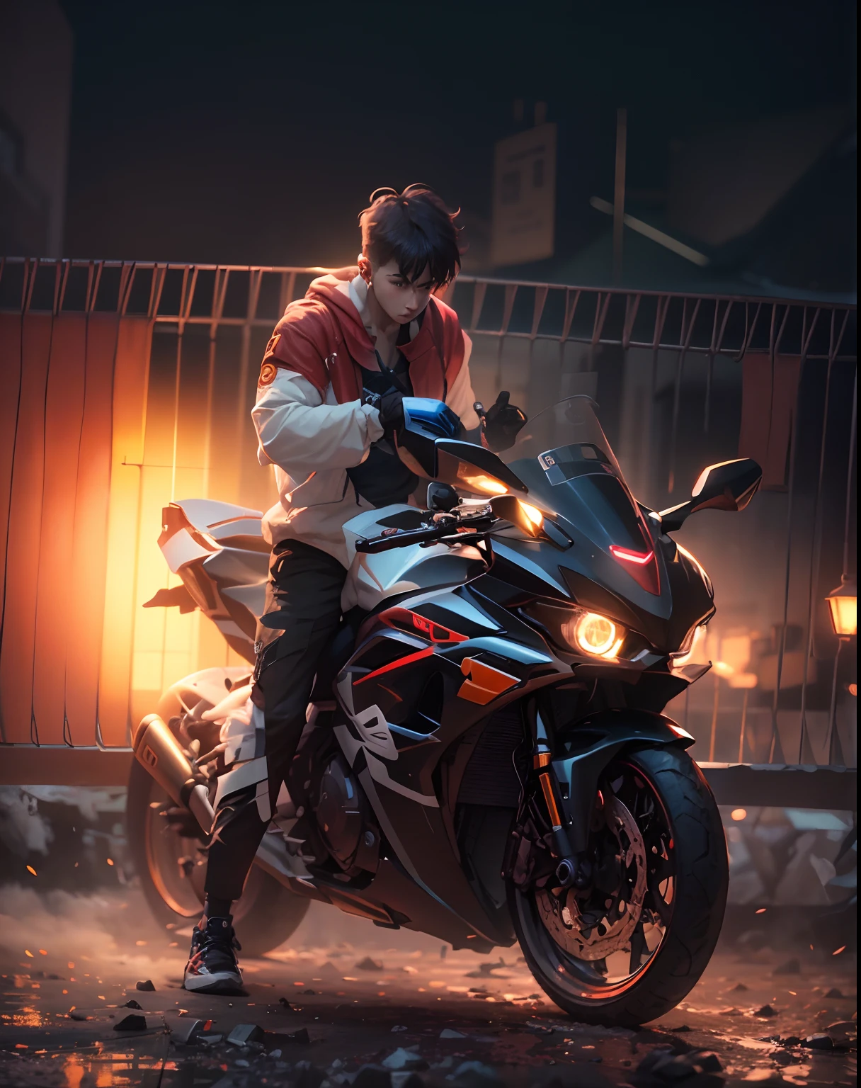 1 young boy korea,anime,(hiperrealisme:1.1),(detail:1.2)8k,nigh street, neon, bokeh