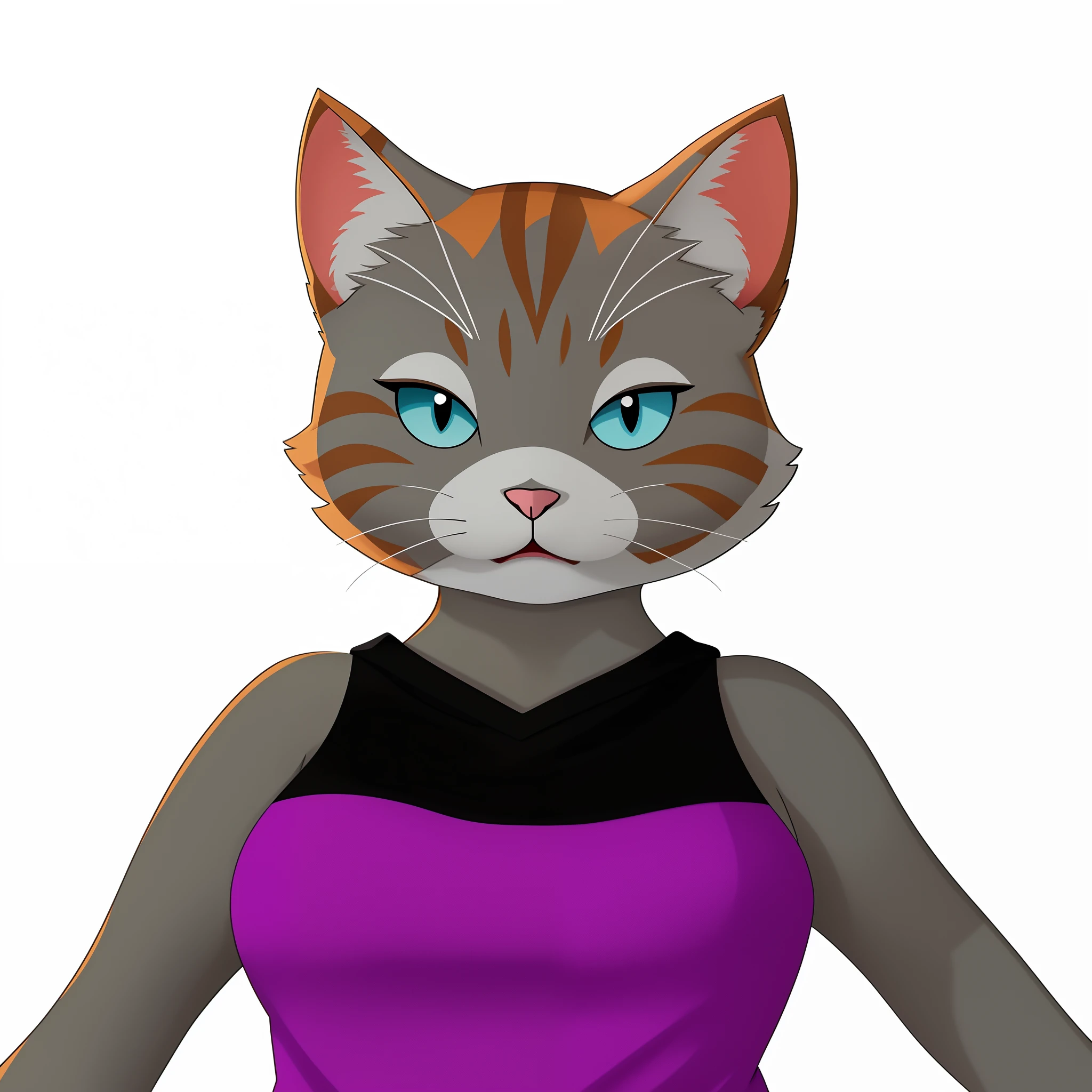 There is a cat with a shirt and a shirt, anthropomorphic female cat, Avatar da parte superior do corpo, Woman / cat hybrid, the cat is orange, human cat hybrid, menina gato atraente, sem linha, gatinha, um gato antro, Avatar do jogo 2D do corpo superior, anthropomorphic cat, Gato Anime, gatinha jovem bonita
