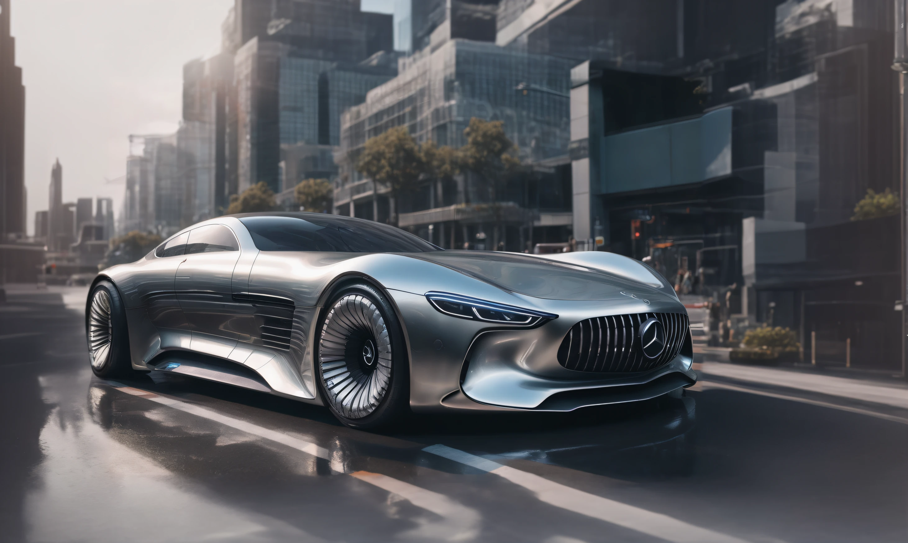 a close up of a silver car on a city street, bmw and mercedes concept cars, futuristic product car shot, hyper real render, futuristic concept design, 8 k cg render, cinematic front shot, futuristic concept car, concept car, cgi render, detailed cinematic render, 8 k high detail concept art, photorealistic cinematic render, realistic cgi render, futuristic design, futuristic cars