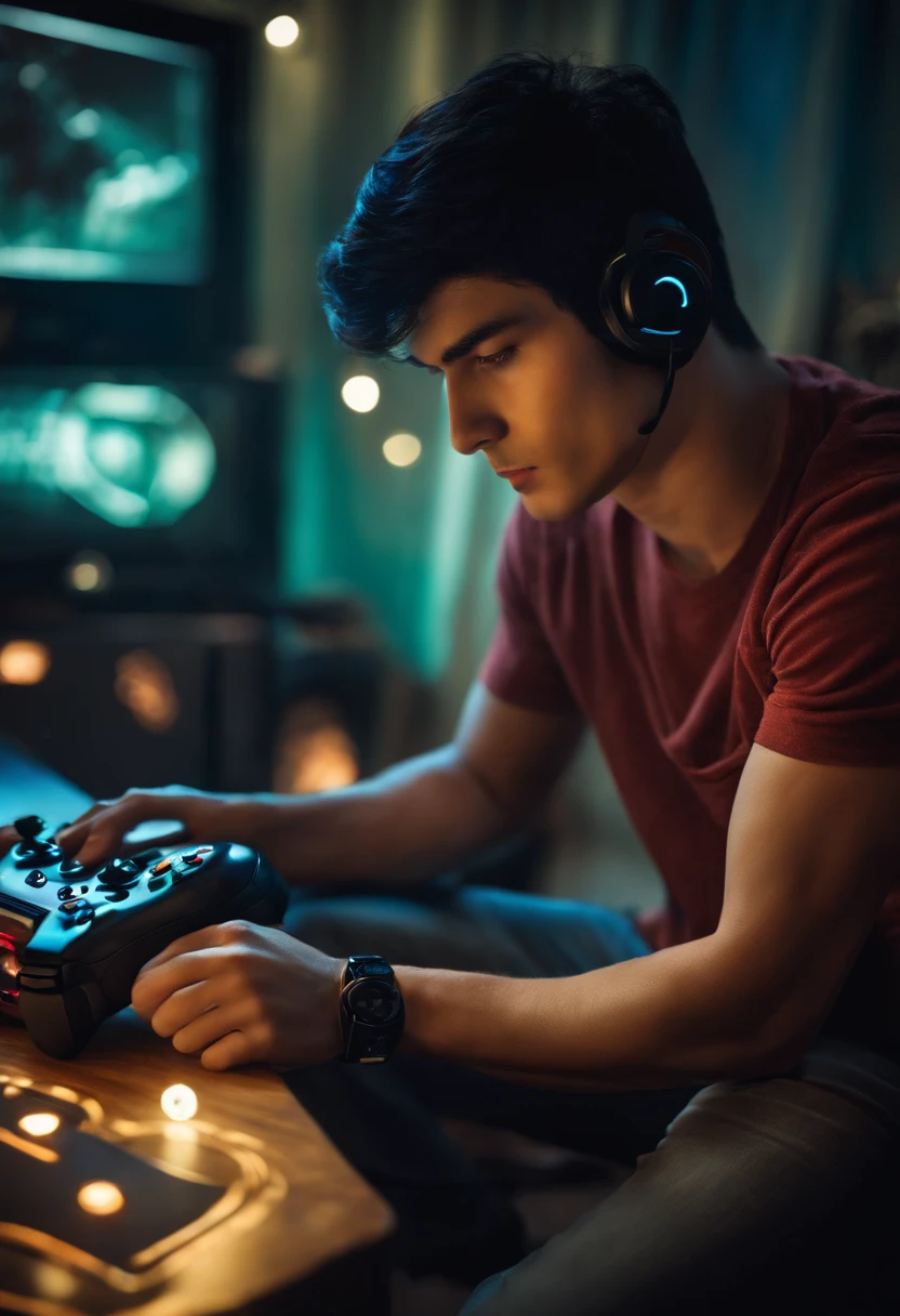 A man with short black hair playing video games