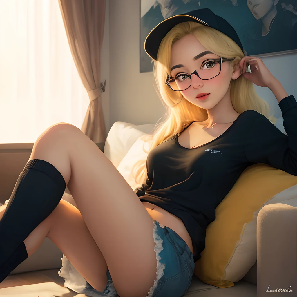 Chica de lentes con mediase negras