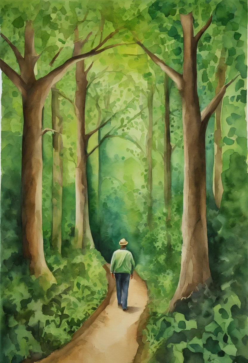 Detailed image of a man lost in a green forest, Contemporary Op Art style, kintsugi, Large canvas, Hard-edged painter, eye - catching detail,
Aerial view, Sudesan Patnaik