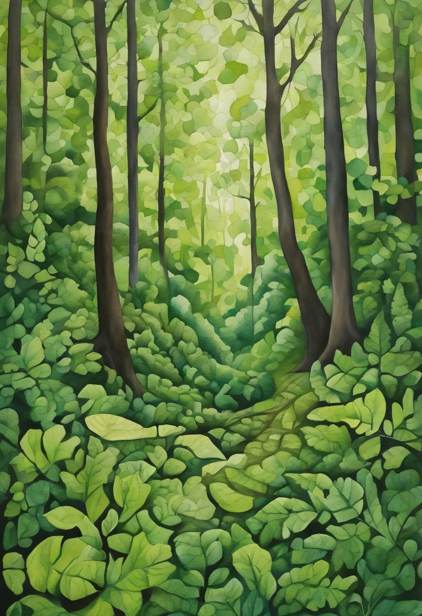 Detailed image of a man lost in a green forest, Contemporary Op Art style, kintsugi, Large canvas, Hard-edged painter, eye - catching detail,
Aerial view, Sudesan Patnaik