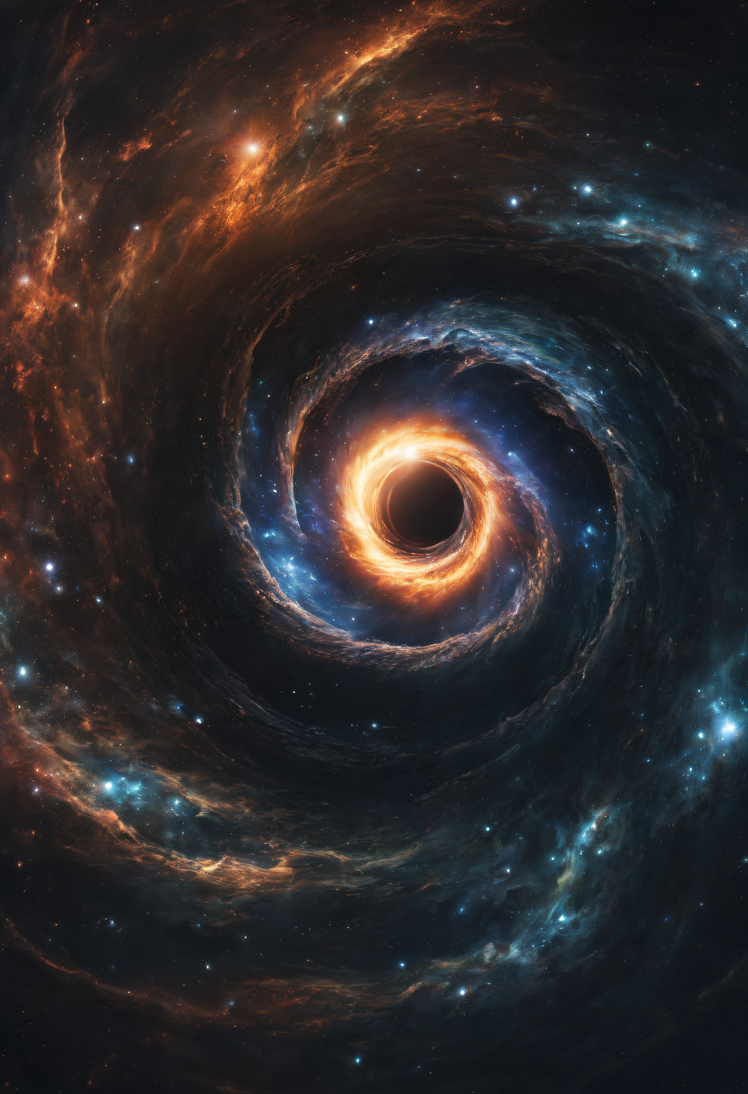 a close up of a spiral in the middle of a galaxy, the eye of the universe, abstract black hole in space, swirling vortex of energy, black hole time portal, luminous black hole portal, the eye of god, black hole in space, interstellar infinity portal, portrait of a mystical giant eye, portrait of a cosmic entity, interstellar vortex through time intricate detail, cinematic lighting, octane render, 8k render, volumetric lighting, cosmos, deep outer space, Amazing, finely detail, masterpiece, best quality, extremely detailed CG unity 8k wallpaper, incredibly absurdres, surrealism, (high-tech prosthetics:1.2),
