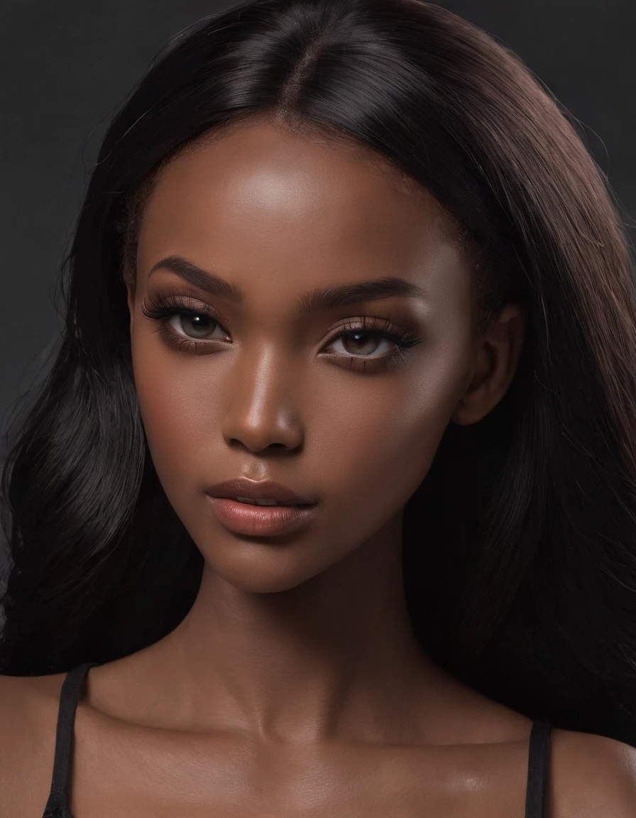 Ultra realistic photo, corps complet de fille noire, Best quality, Masterpiece, black woman inspired by Barbie, peau noire, beau visage, Porter un jean et un sweat-shirt ????, realistic smooth skin, Ultra realistic skin, pose dynamique. Bonne composition, stunning, very detailed skin, parfait beau visage jeune