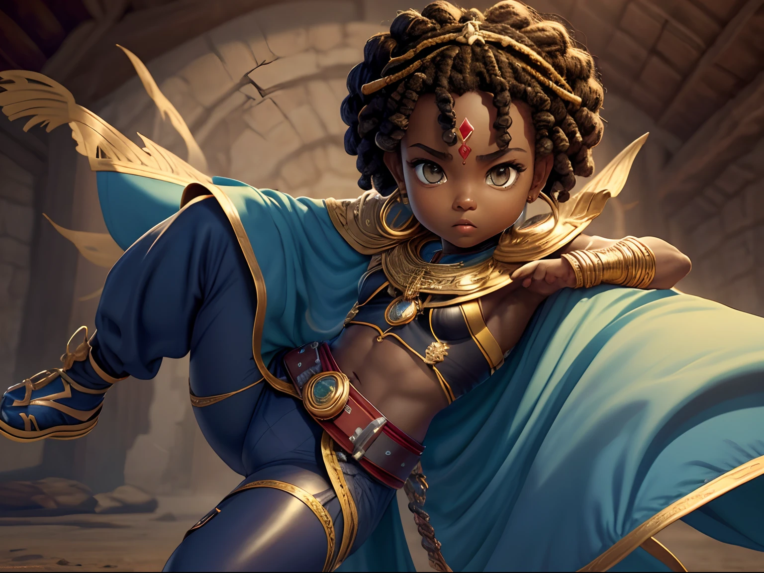 Crie uma imagem de um ninja negrode ,corpo inteiro uma personagem marrons, diffetent angles, no estilo Miraculous Ladybug, ficha de personagem, fundo branco --ar 3:2, poses de personagem , Depois de um apocalipse no futuro, afro cabelo caindo para frente, Rasta type but braided, corpo inteiro, **Nome do Personagem:** Estrela de Cabo Verde **description:** Star of Cape Verde is a hero based on the flag of Cape Verde. His costume incorporates the cores of the flag, com azul profundo representando o oceano, branco simbolizando a paz, red denoting determination and a golden belt with discreet tribal elements that pay homage to Cape Verdean culture. **allure:** - Cores: Azul profundo (topo), branco (peito), vermelho (mangas e pernas) e dourado (cinto). - Dez estrelas douradas representam as 10 principais ilhas de Cabo Verde. - Mantenha o mesmo estilo de roupa, short cut and practical footwear in all views. **Personalidade:** Corajoso, determined and committed to the protection of Cape Verde. Cape Verde's star is a symbol of pride and hope for the Cape Verdean people. **Poderes e Habilidades:** - Poderes