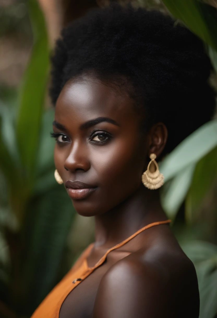 Close-up photograph of Smanéquato-senegalaise:1.3), 20 ans, (Se pencher:1.3), (grande taille de poitrine:1.3), Exposer les seins, Blonde (Tresses du Dakar:1.3), (Regarder le spectateur:1.3), dans le bar, intime, hyper realistic texture human skin, Flat lighting, (saturation douce:1.2), style analogique,