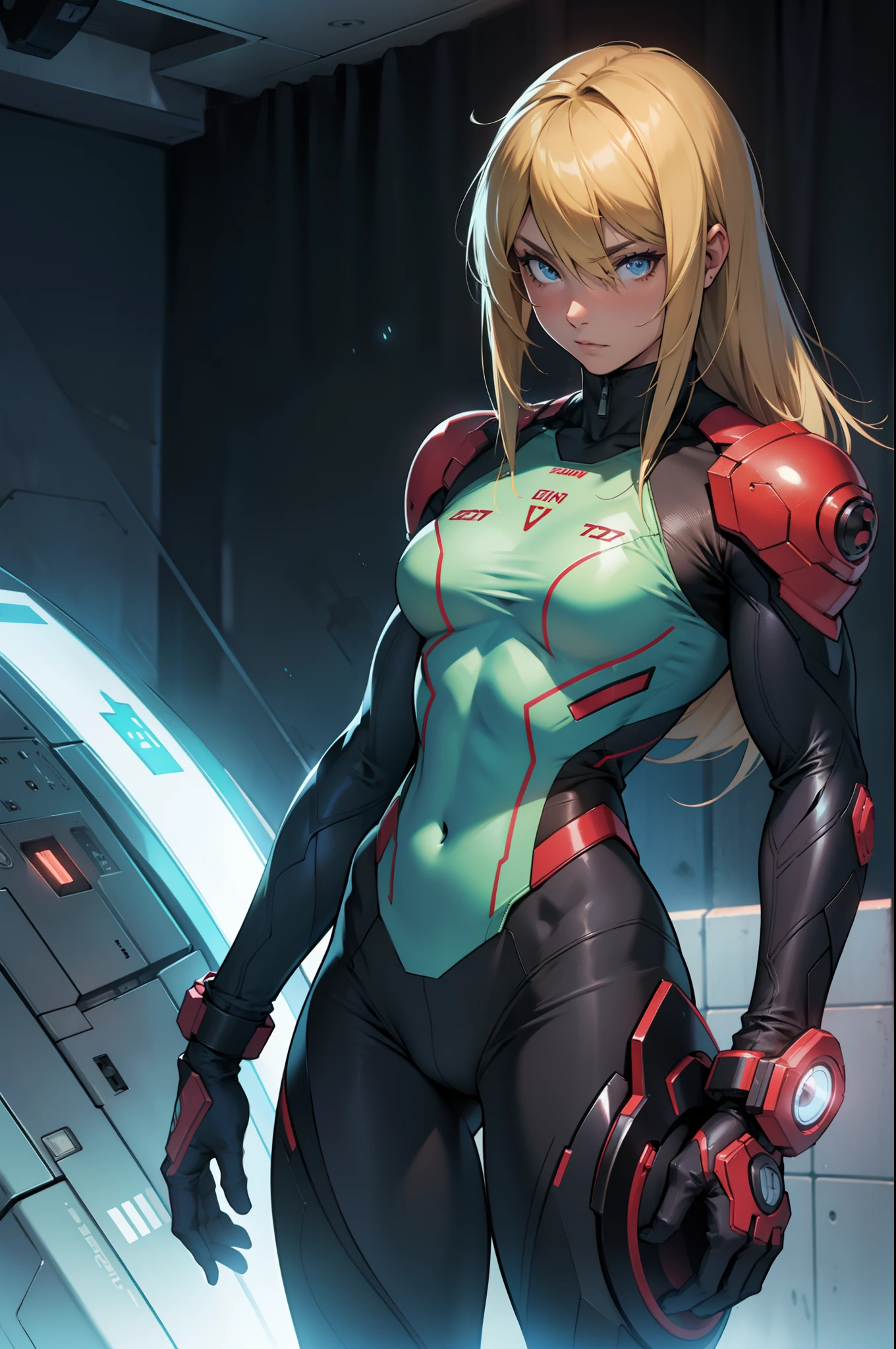 samus aran 1 girl solo (dark atmosphere muscular)