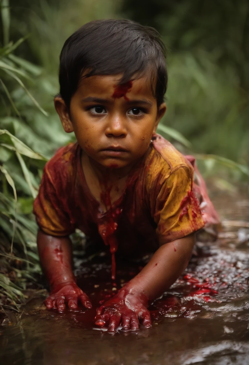 mexicsn child covered in piss and blood, laying in vomit and feces crying