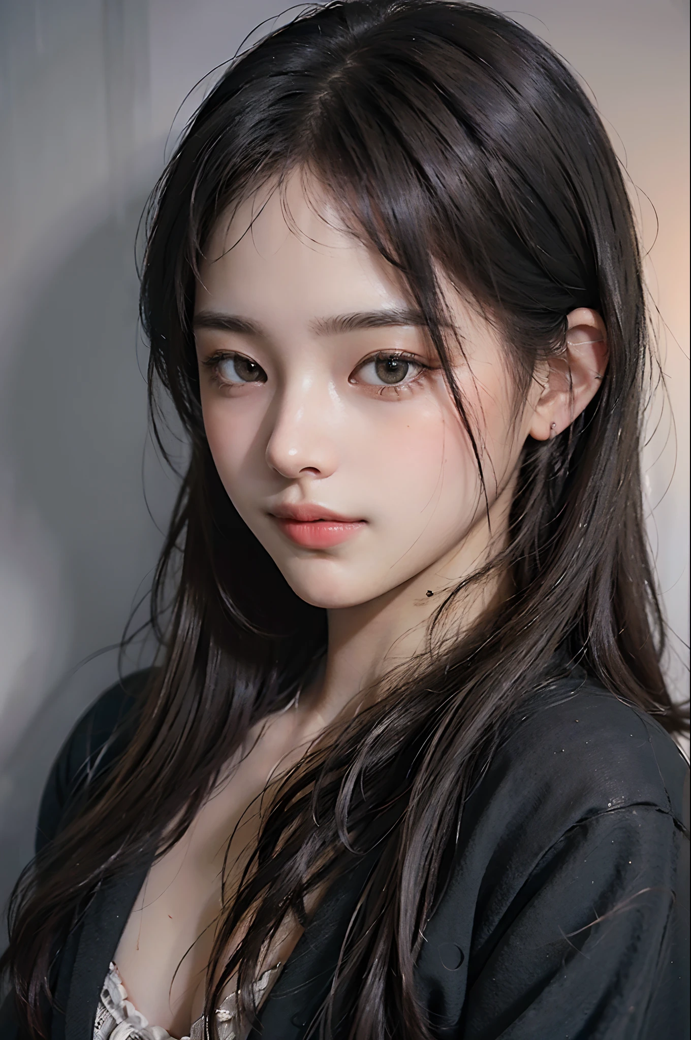 ultra high res, masterpiece, best quality, perfect glossy shiny skins, perfect lighting, detailed lighting, dramatic shadows, ray tracing, black sweater, looking at viewer, off shoulder, Big breasts, Exposed cleavage, nsfw, ((Dark background)), Sexy face, Facial expressions when receiving pleasure,