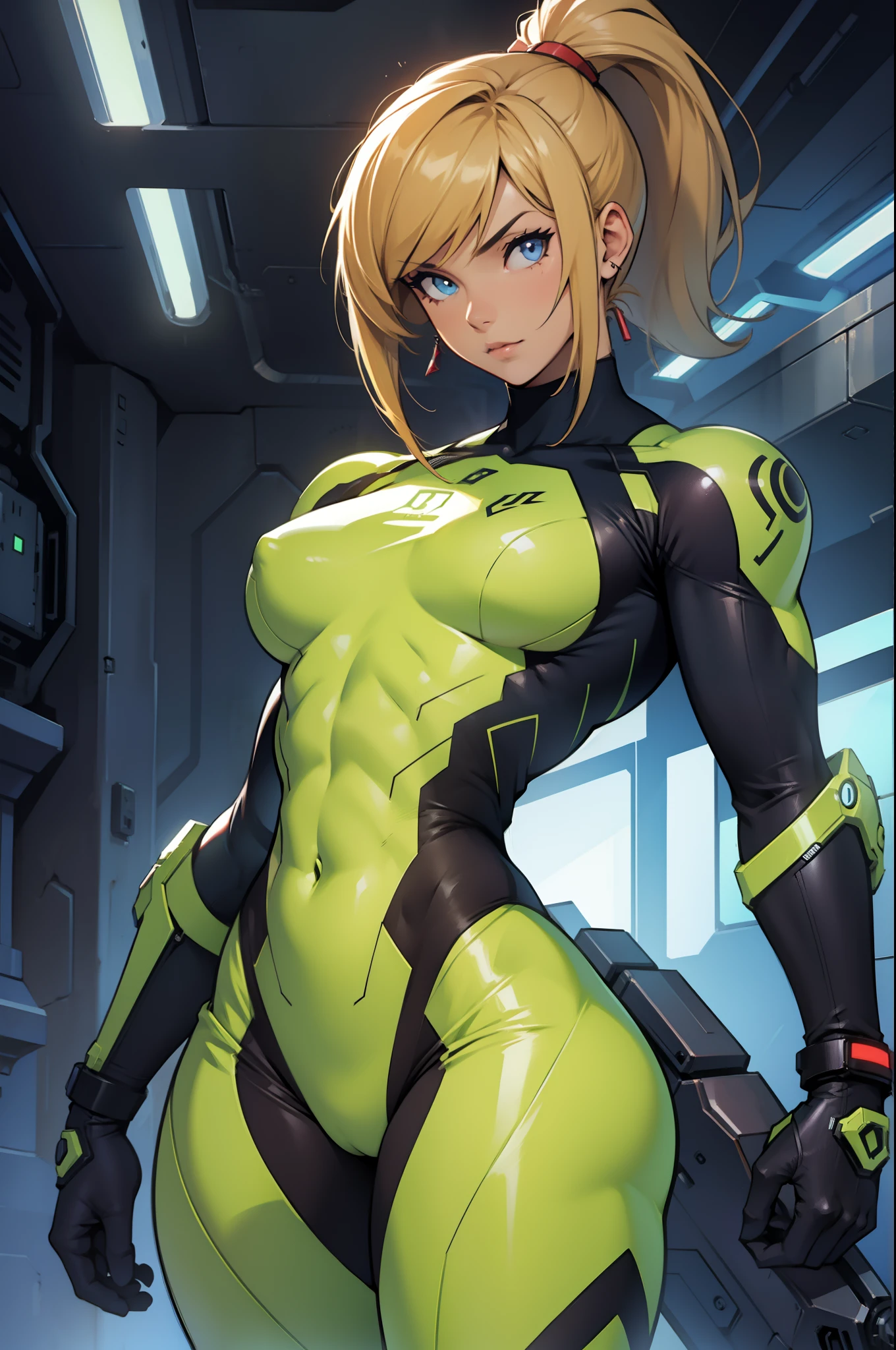 samus aran 1 girl solo (dark atmosphere muscular curvy)