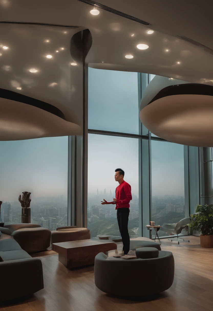 Li Wei at his new company headquarters in Shanghai, with a dedicated team working alongside him, all focused on the continuous development and improvement of the Virtual World. Anaglyph, Estereograma, Tachi-E, Pov, atmosphric perspective, 8k, super detalhe, ccurate, melhor qualidade