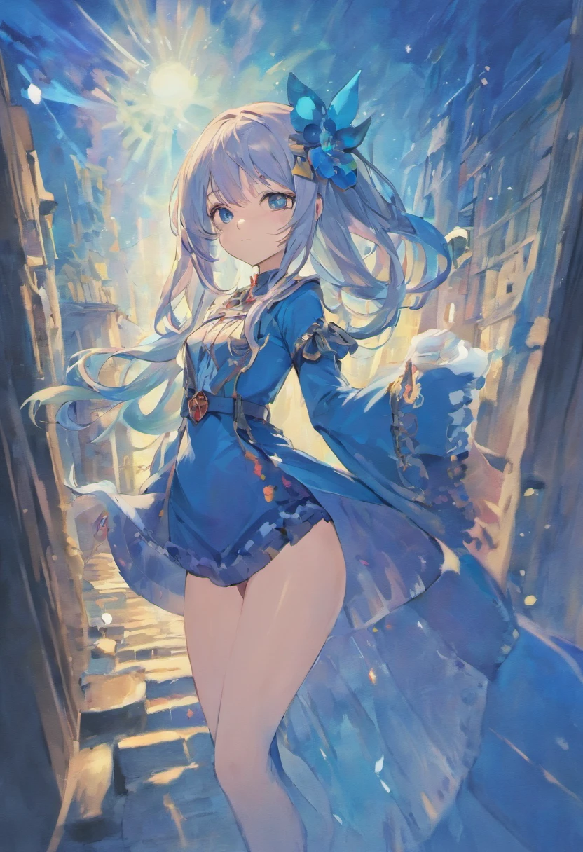 1girl, solo, Blue long hair, wearing blue mage robe, wearing white stockings, big ass, blue eyes, full body, beach background , pink lips, blush , tall, curvy, detailed, best quality, close up, full body