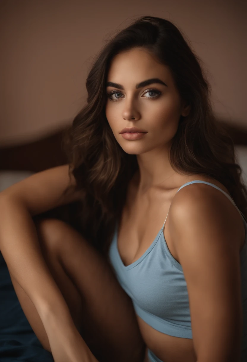Mujer con camiseta sin mangas y bragas a juego, Chica sexy con ojos azules, Retrato Sophie Mudd, Retrato de Corinna Kopf, cabello rubio y ojos grandes, Selfie de una mujer joven, Ojos en el dormitorio, Violeta Myers, ohne Maquillaje, Maquillaje natural, staring directly into camera, Cara con Artgram, dezentes Maquillaje, Impresionante foto de cuerpo completo, en el dormitorio, Fission, con lentes negros