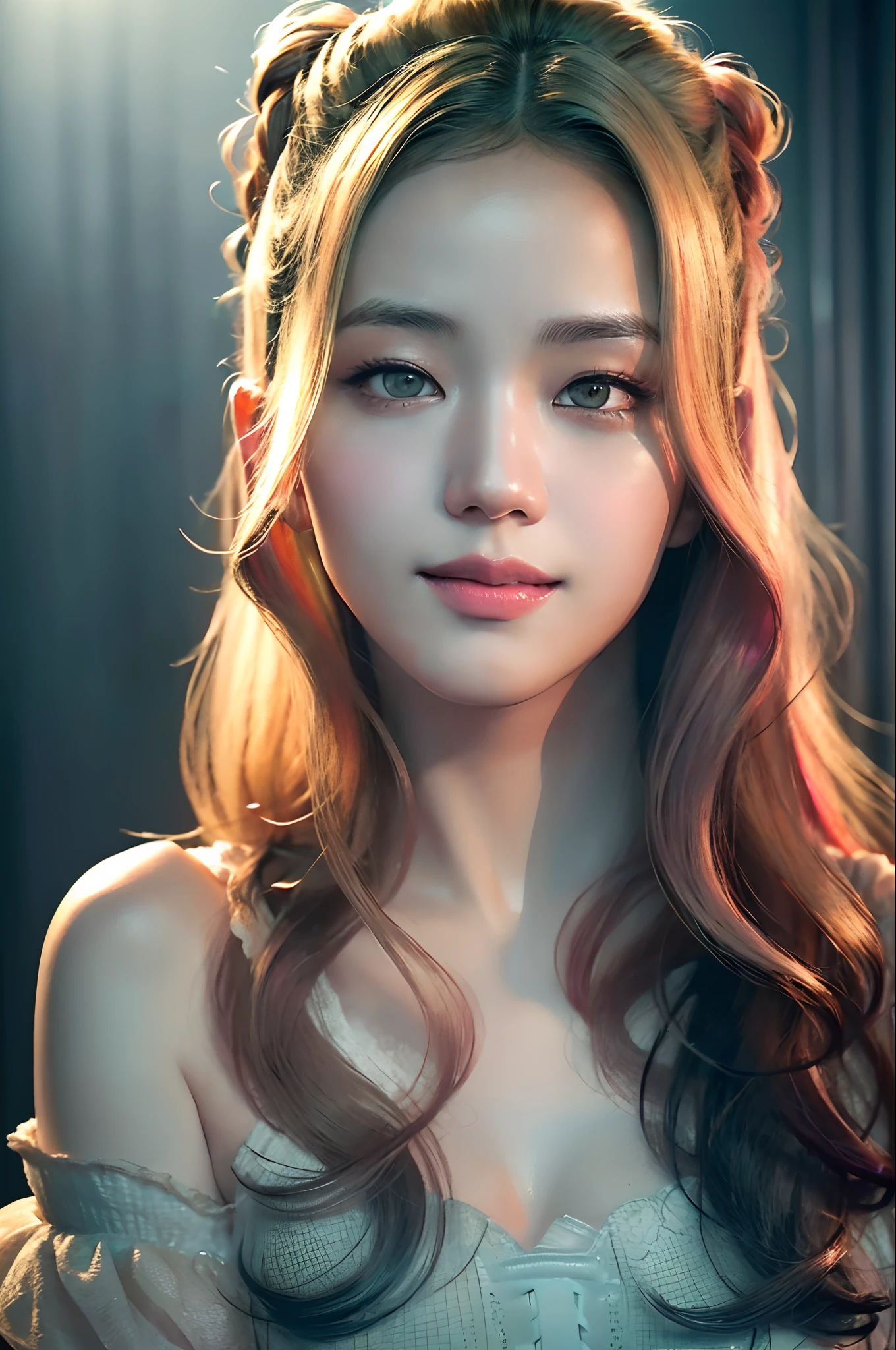 (Ultra Realistic), (Illustration), (Increased Resolution), (8K), (Extremely Detailed), (Best Illustration), (Beautiful and Detailed Eyes), (Best Quality), (Ultra Detailed), (Masterpiece ), ( wallpaper), (detailed face),a blond, Wavy hair,(hi-top fade:1.3), (Smiling broadly, bright look), dark theme, soothing tones, muted colors, High contrast, (Natural skin texture, hyperrealism, Soft light, edgy),exposure blend, medium shot, Bokeh, (HDR:1.4), High contrast, (films, teal and orange:0.85), (muted colors, faded colors, soothing tones:1.3), Low saturation, (hyperdetailed:1.2), (black:0.4)