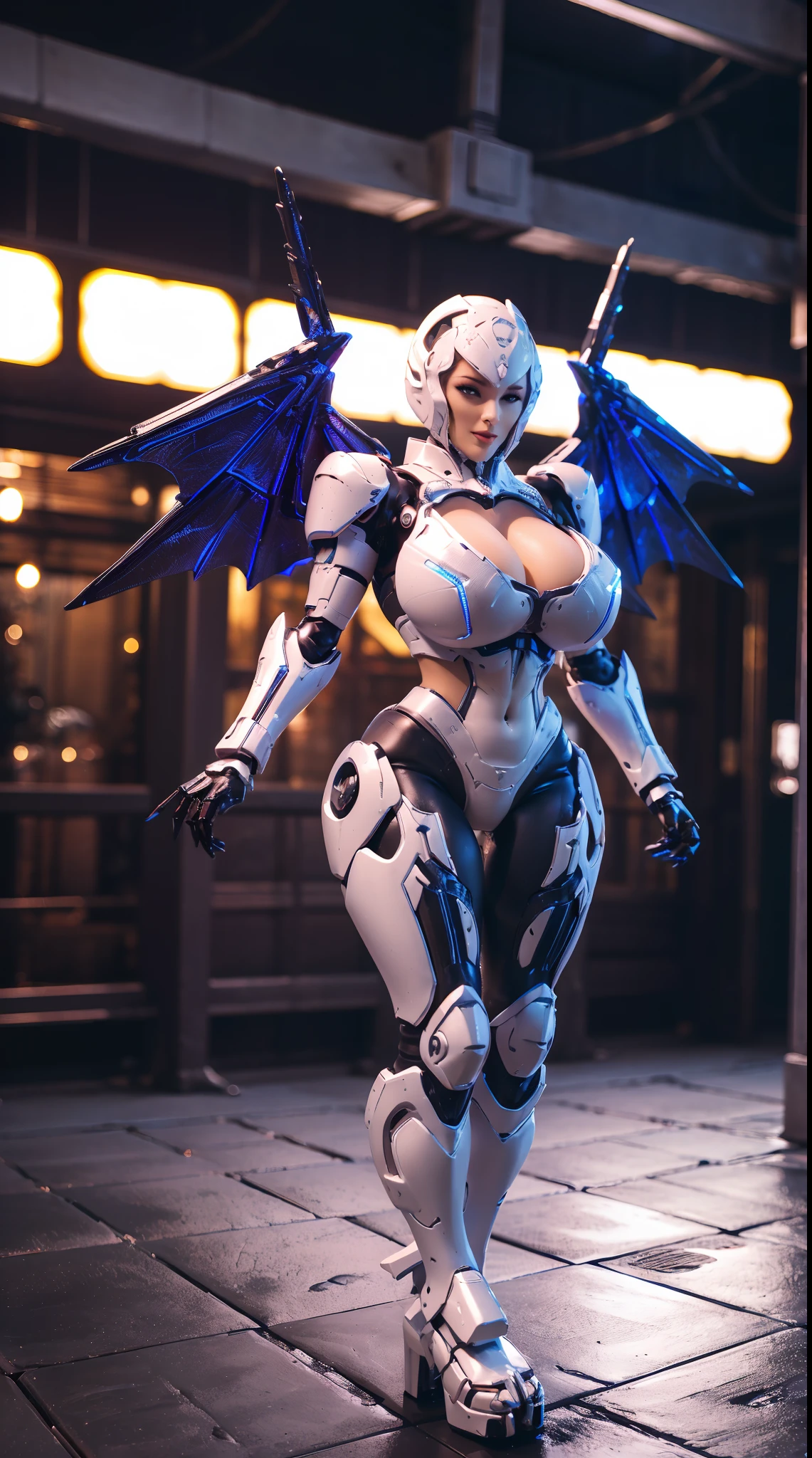 HUGE FAKE BOOBS, (BEAUTIFUL FACE, (black:1.2, WHITE:0.8, RGB:1), (CROP TOP MECHA ARMORED GEAR), (((A PAIR OF HUGE MECHANICAL WINGS SPREAD OUT))), FUTURISTIC DRAGON MECHA SUIT, (CLEAVAGE), (SKINTIGHT YOGA PANTS), (PERFECT BODY:1.2), (FULL BODY VIEW), FRONT, (STANDING:1), (MECHANICAL HIGH HEELS), MUSCLE ABS, UHD, 8K, 1080P.