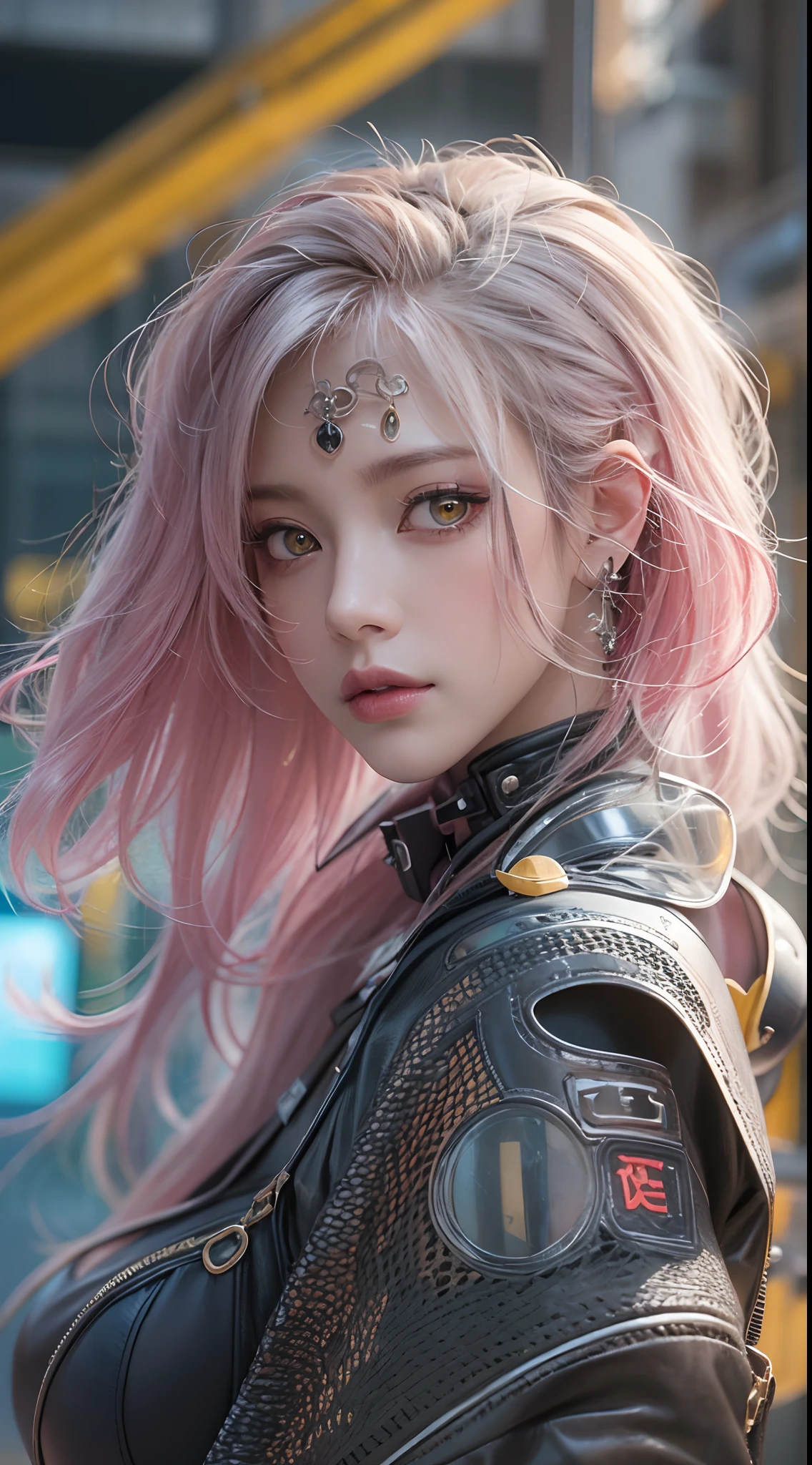 ​masterpiece, 1 beautiful girl, Detailed eye, Swollen eyes, top-quality, 超A high resolution, (reality: 1.4), 电影灯光, very extremely beautiful, Beautiful skins, A slender, Forward-facing body, (A hyper-realistic), (hight resolution), (8K), (ighly detailed), ( Best Illustration), (beautifully detailed eyes), (ultra-detailliert), 详细的脸, Bright lighting, Professional Lighting、the most beautiful and sexy cyberpunk girl, rainbow colored hair, yellow eyes, wearing incredibly detailed futuristic cyberpunk battle armor, huge gigantic tits, cleavage showing, tons of tattoos and piercings, in hyper futuristic city metropolis, cherry blossoms blowing in the wind, cinematic, incredibly perfect masterpiece, high quality, high resolution