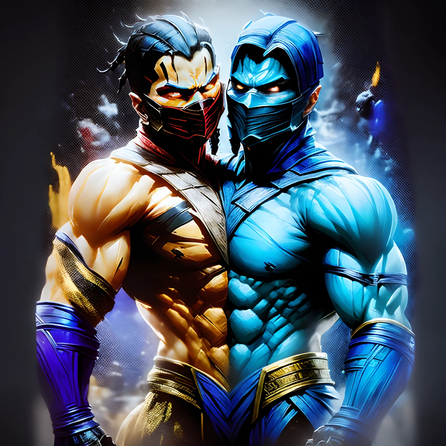 (2heads), mortal kombat scorpion and subzero