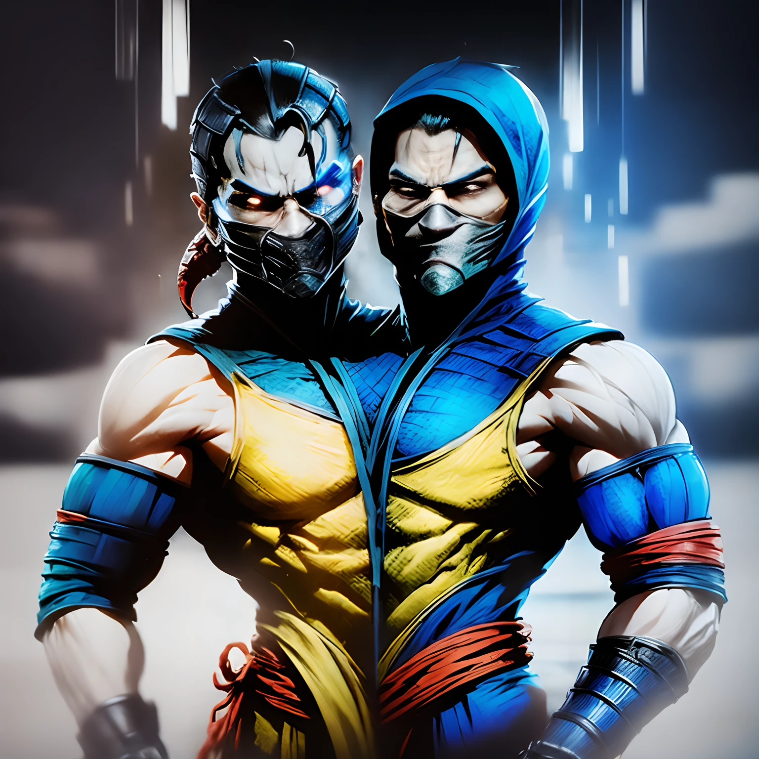 (2heads), mortal kombat scorpion and subzero