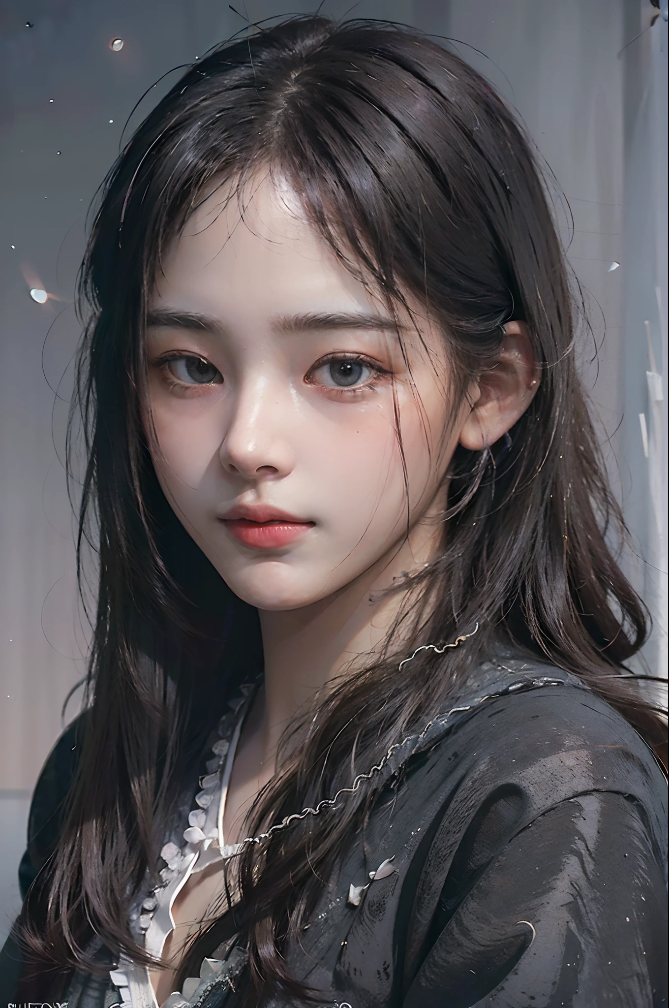 (RAW photo, best quality), ((Nostalgia,1980s syle)),(A girl with a literary atmosphere:1.2),(realistic, photo-realistic:1.3), extremely delicate and beautiful, Amazing, finely detail, masterpiece, ultra-detailed, highres,best illustration, best shadow,intricate,depth of field,(closeup portrait of a young beautiful woman:1.2),long hair,messy hair,((((low key,dark scene,dimly lit)))),(((soft lighting:1.4))),(pale skin:1.4),(shy smile),(cinematic angle),sharp focus, volumetric fog, 8k UHD, DSLR, high quality,( film grain:1.4), Fujifilm XT3,(looking at viewer), pale skin
