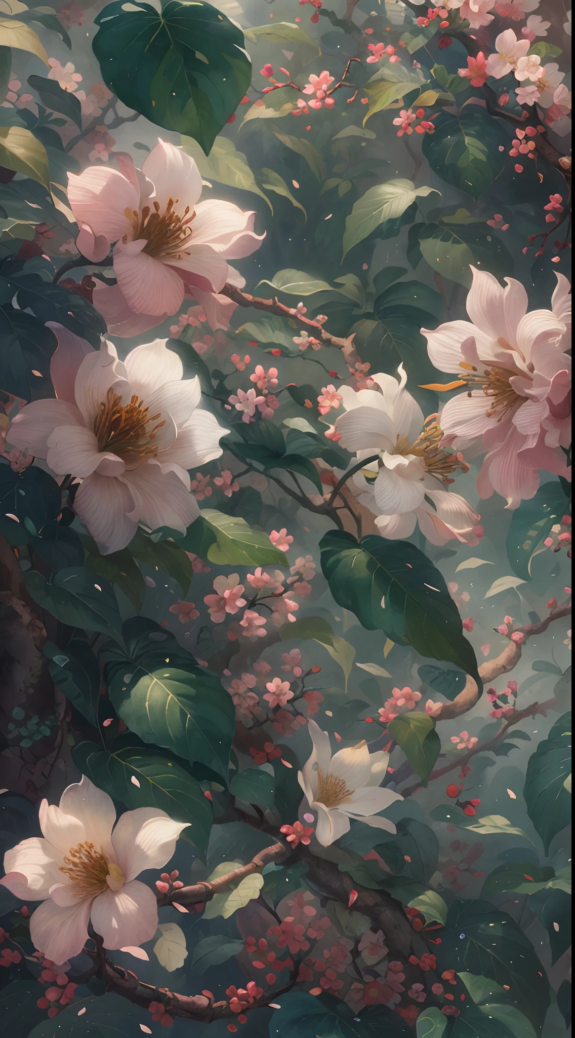 Original,(illustratio:1.1),(best qualtiy),(tmasterpiece:1.1),(the Extremely Detailed CG Unity 8K Wallpapers),(a color:1.2),vines,foliage,blossoms,petals,scenecy,rios|Wagas,