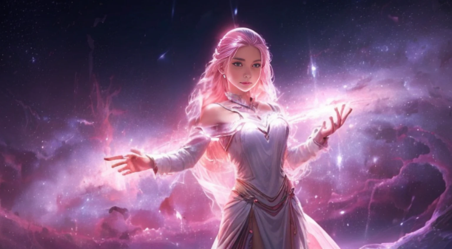 A woman in a light pink dress standing in a cherry forest, Artgerm, paisagem realista, Artgerm detalhado, olhos perfeitos, rosto perfeito, Ultra Detalhado, tiro de corpo inteiro, (Skindentation: 1.5), realista, realista, (obra-prima: 1.5), arte conceitual, detalhes intrincados, altamente detalhado, realista, octane rendering, 8K, motor irreal, dinamic pose, melhor qualidade, alta resolução, (rosto realista: 1.1), (hiper-realismo: 1.1) , ((full_body)), olhos perfeitos, (pele brilhante: 1.2), ((penteado))), ((perfect hands))), (fundo muito detalhado), ((dynamic background), ((lightning), (lightning), ((1girl)), Vestindo um manto, (((Manto de fluxo))), ((Olhos detalhados, Olhos de alta qualidade, Rosto de alta qualidade)), vestido rosa claro extremamente complexos, magical robes), casting lightning, eletricidade, spinning flame, radiation, spark, smoke, magia, (dramatic), epic, campo de batalha, profundidade de campo, bokeh, 4k, gotica, cinzas, particules.