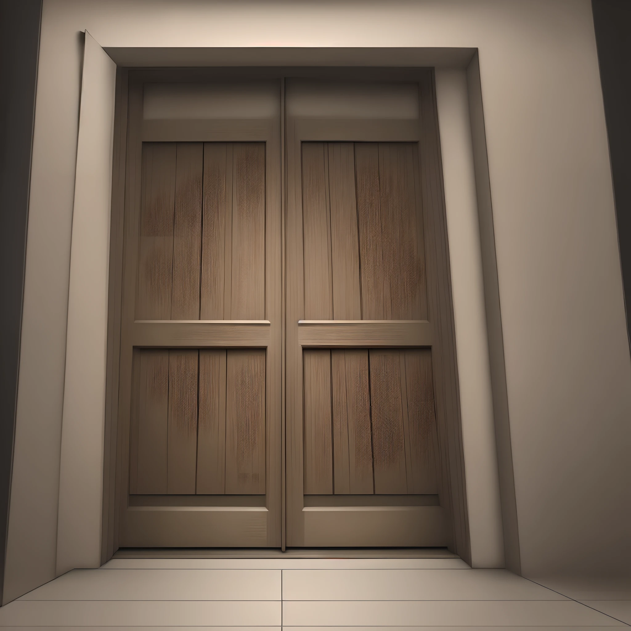 A open panel door with a dark portal background on the other side