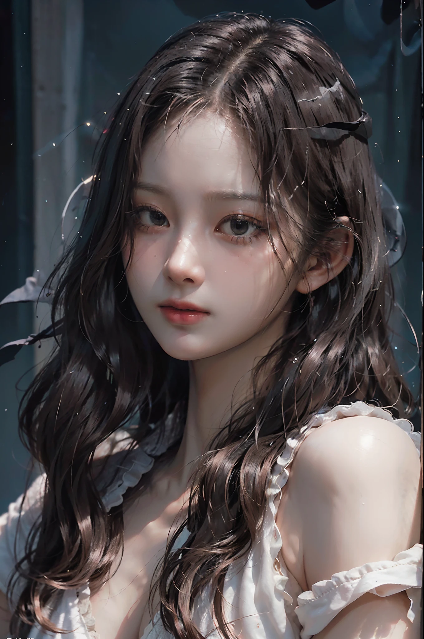 Photorealistic, high resolution, Soft light,1womanl, Solo, Hips up, (Detailed face), Silver hair, wie z_swarm, Colorful Hanfu tattoos, jewelry