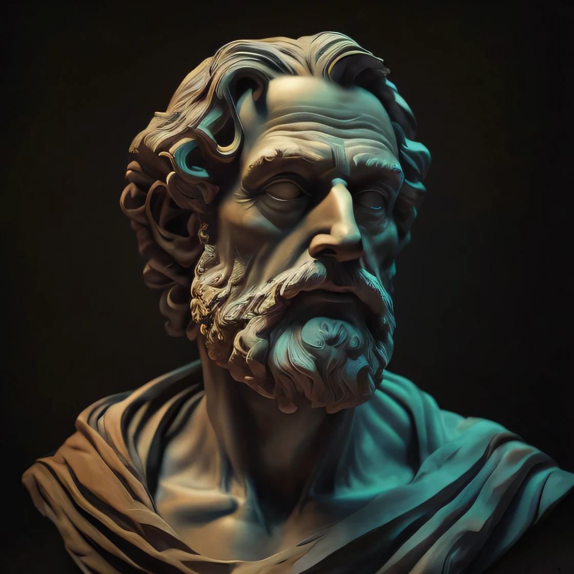 a close up of a statue of a man with a beard, cinematic bust portrait, Arte 3D digital detalhada, Escultura realista de 8K Bernini, baroque vaporwave statue, Artstyle de Michelangelo, retrato do busto, rosto estoico, Arte Zbrush, @ zbrush, classic sculpture, arte digital altamente detalhada, 8k arte detalhada de alta qualidade, Escultura Digital