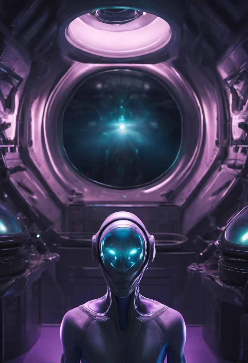 "Alien inside the futuristic alien medical research laboratory, Slender-bodied alien inside alien cell regeneration room, Giant multifaceted eye alien exploring alien hologram, Alien in futuristic alien costume inside the extraterrestrial genetic healing lab, Ete-Grey pink and purple alien in innovative alien environment, alien with telepathic abilities inside the alien medical research center, Curious and affectionate hybrid alien inside the futuristic alien laboratory, alien with multiverse view through the almond pupil inside the healing alien light chamber, Alien with bio-organic appendages on an alien humanoid body at the Alien Science Laboratory, alien with telepathic texture details inside the portrait of a humanoid alien, alien exploring the alien environment with advanced 3D modeling technology, Alien in futuristic costume with surreal lighting effects inside the futuristic alien room, alien with alien cybernetic implants in an alien medical research lab, alien with digitally enhanced alien atmosphere, Blue alien with elongated head inside an alien cell regeneration laboratory."