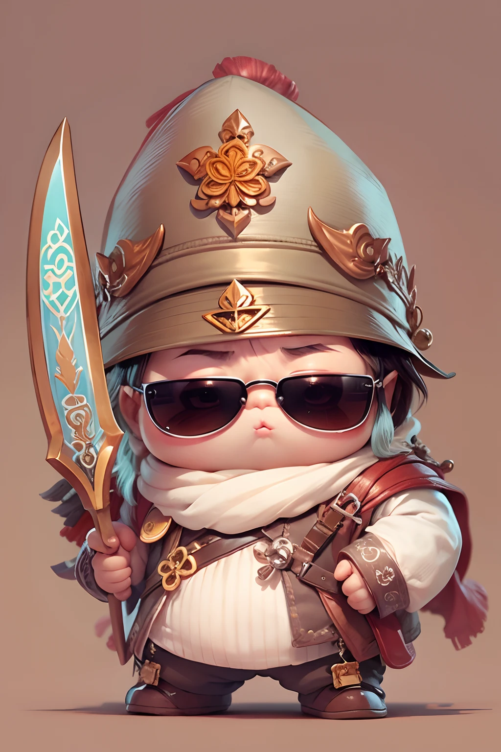 Chinese hero wearing sunglasses cool stupid cute cute hand weapon chubby