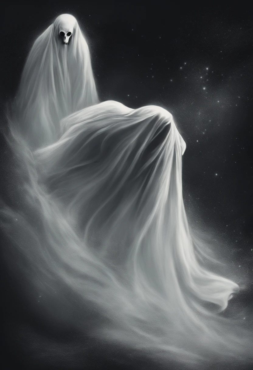 /imagine prompt: ghost drawing, with a black background,